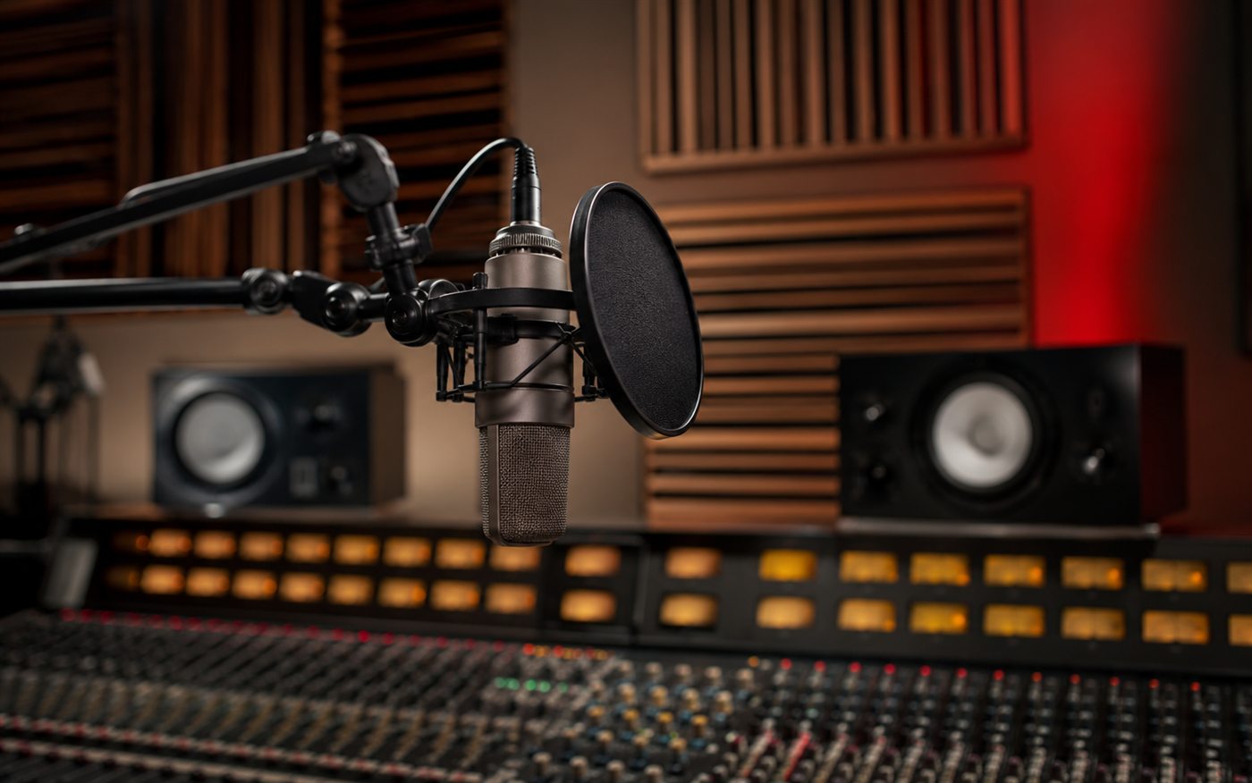 Equipos de audio profesional: micrófonos y consola de mezcla